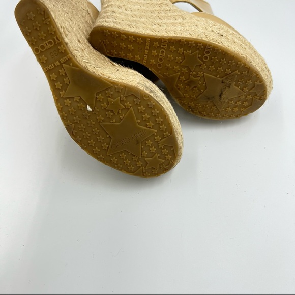 Jimmy Choo Lagoon Nude Patent Leather Wide Ankle Strap Espadrilles US5 - Picture 8 of 9